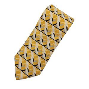 Charleston Tie Rack Mens Neck Tie Silk Yellow White Black Classic Italy